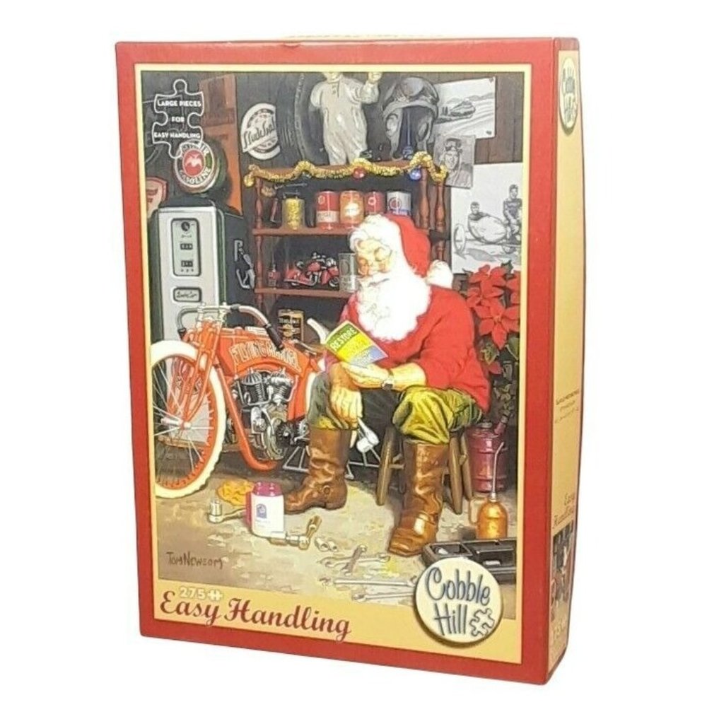 Santas Motorcycle 275 Pc Flying Merkle Christmas Puzzle Cobble Hill Tom Newsom